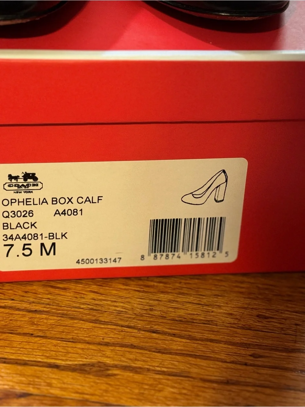 Coach Ophelia Box Calf Leather Block Heel Pumps Black Size 7.5M w/ Box